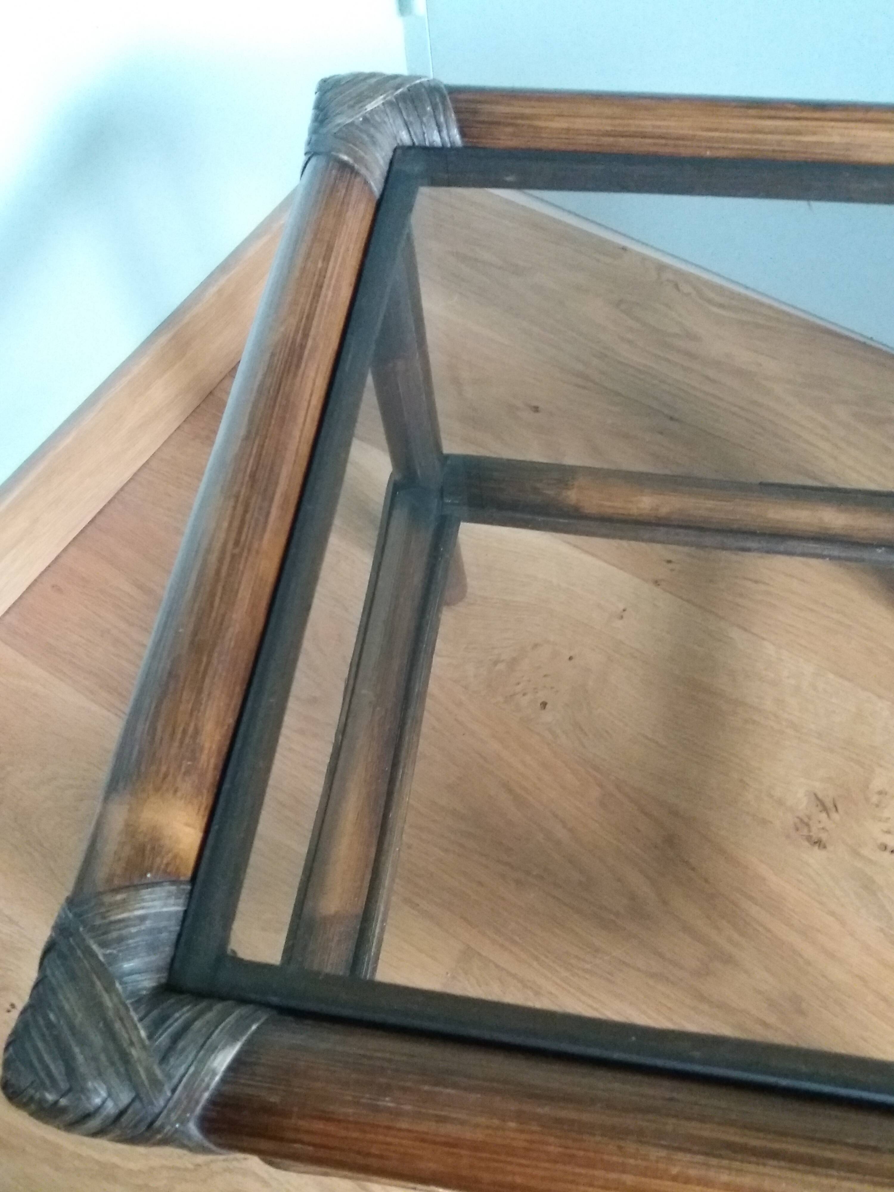Wicker rattan glass end table