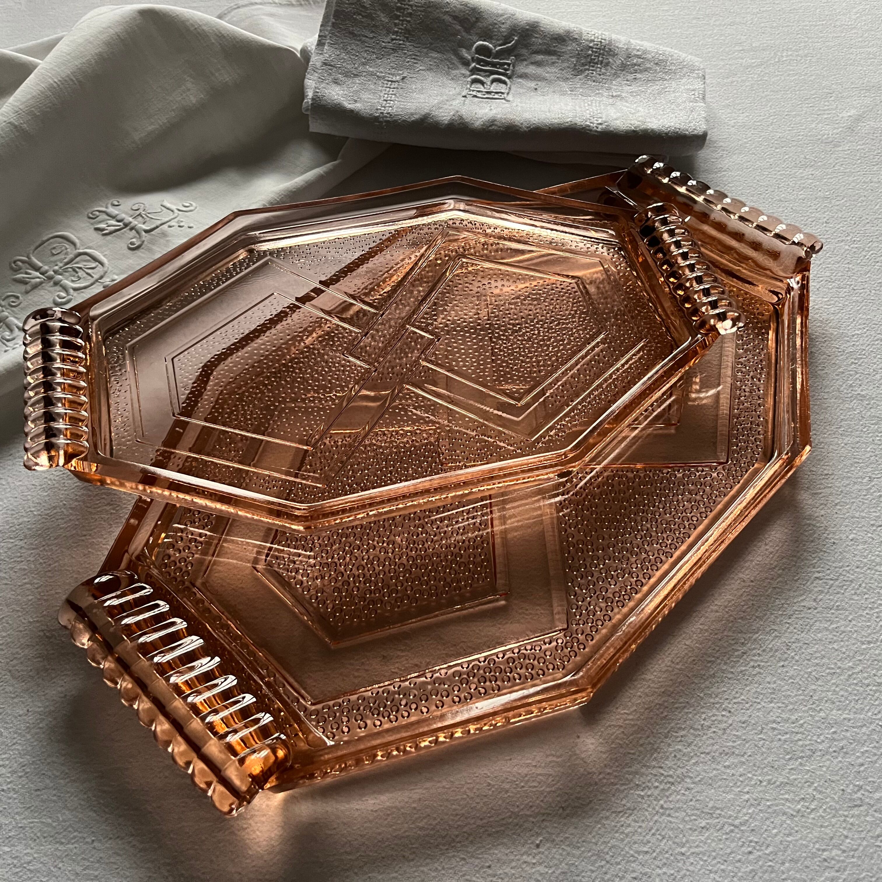 Set of 2 Art Deco glass trays