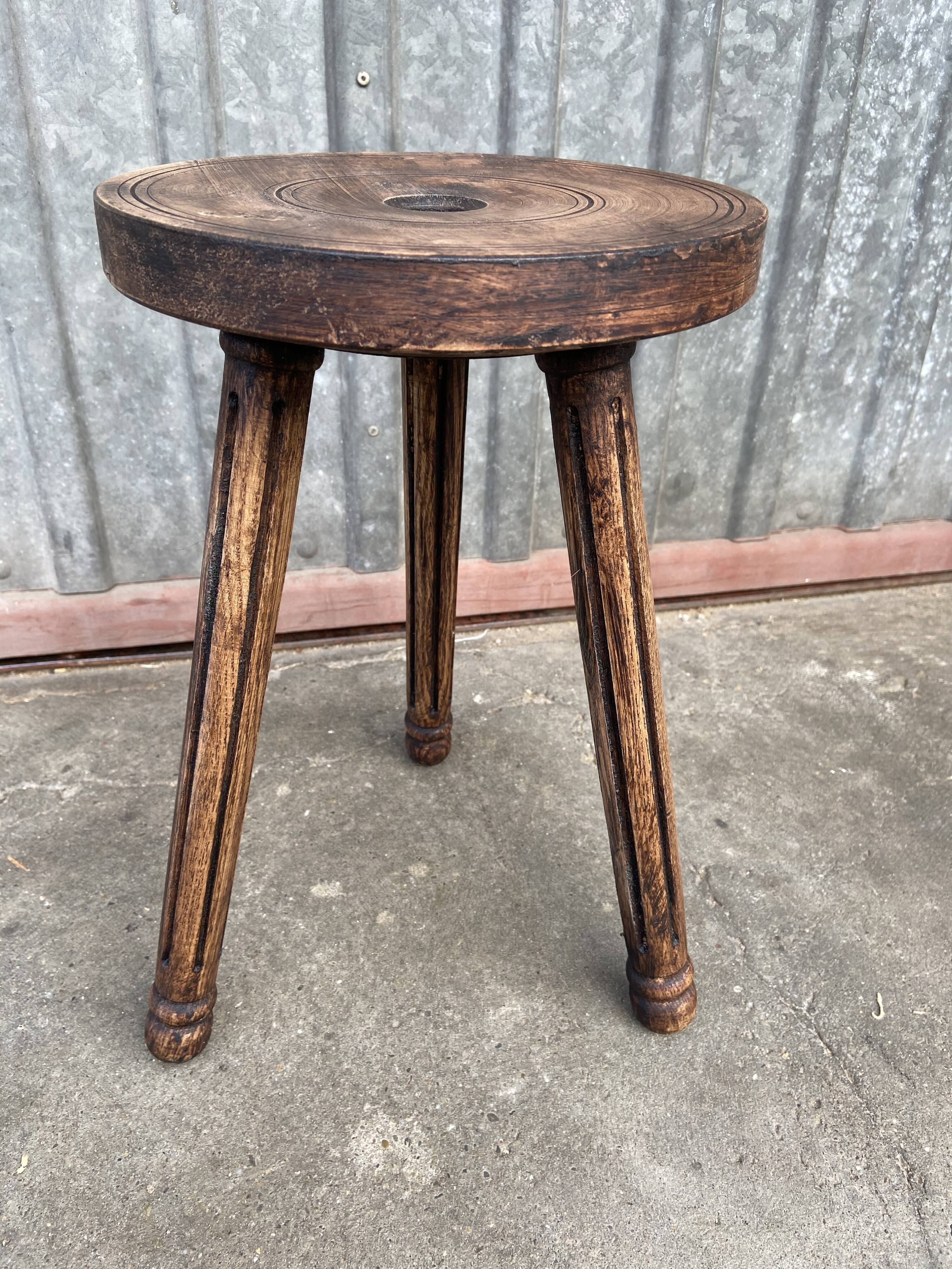 Vintage wooden footstool rustical bohemian deco farm stool