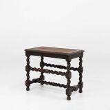 Tabouret ancien français en bois avec plateau en rotin, vers 1880