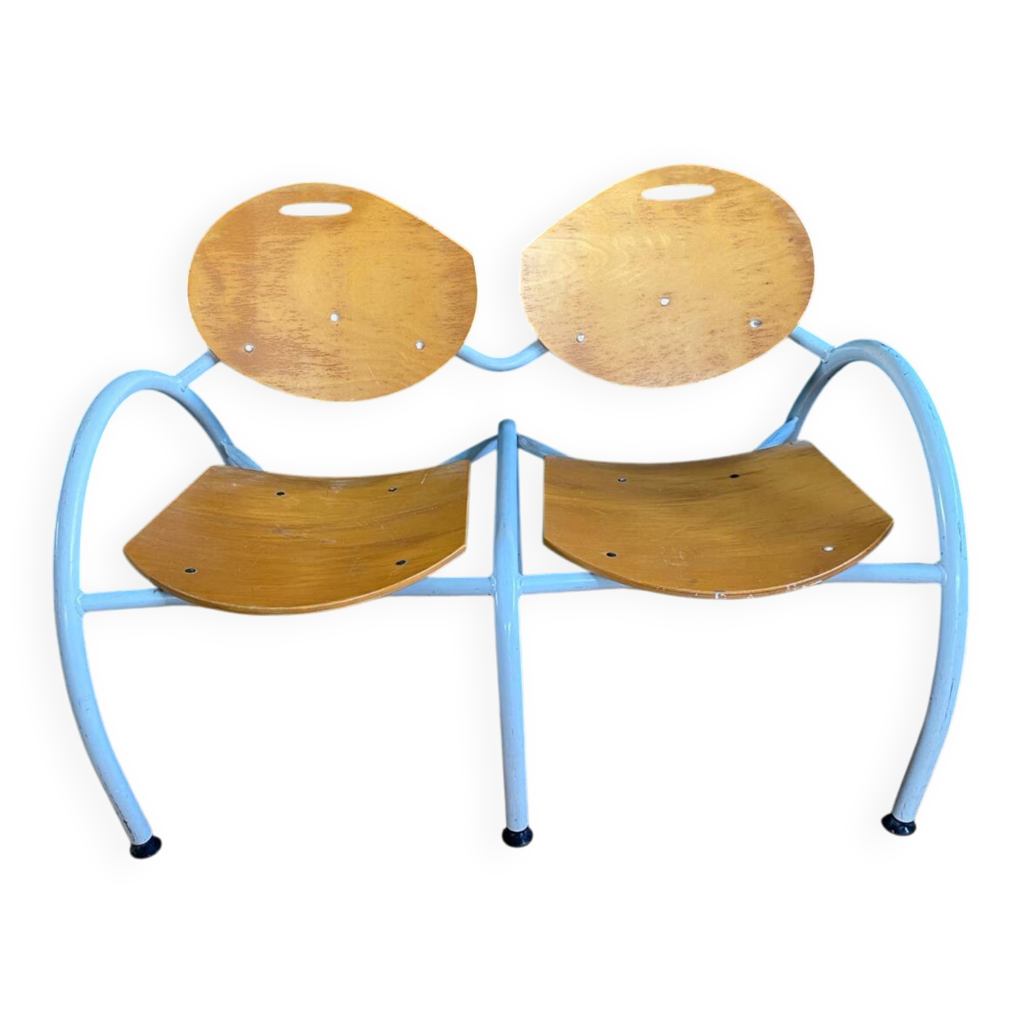 Iron and wood bench for 2 people