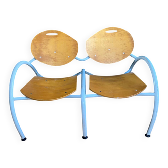 Iron and wood bench for 2 people