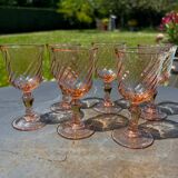6 antique Rosaline liqueur glasses – vintage pink glass – 50s/60s
