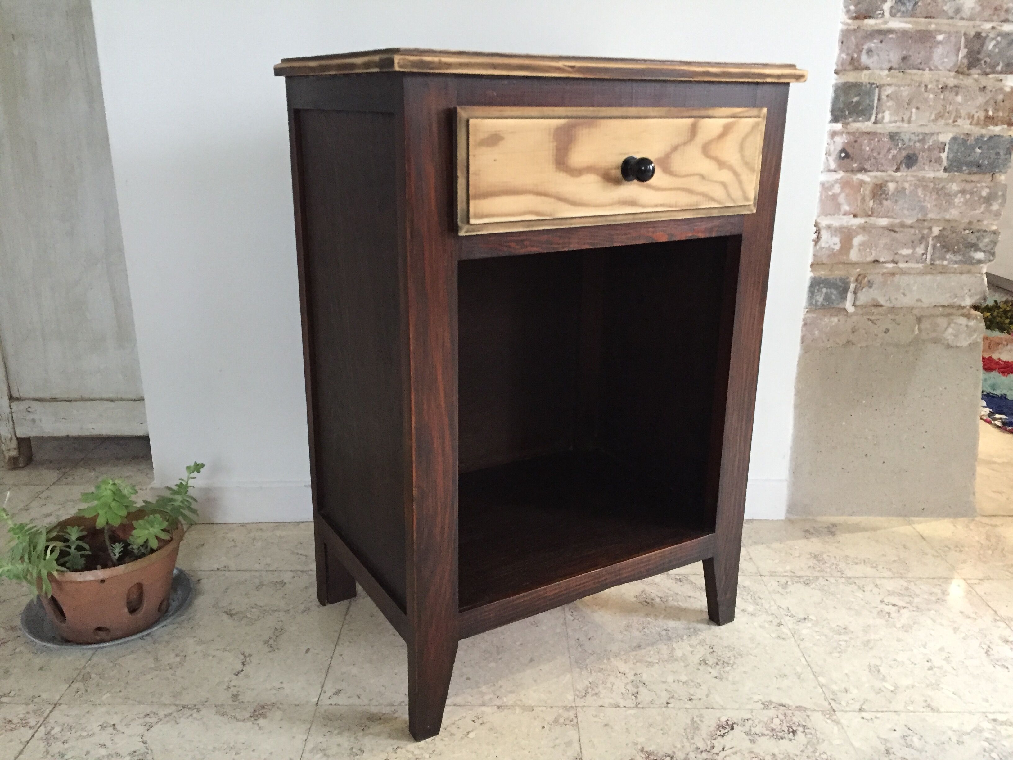 Vintage bedside tables legs compass