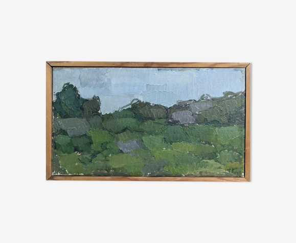 Peinture à l’huile de paysage abstrait suédois, encadré