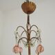 French Vintage 4 Light Metal Cage Chandelier with Bead Swag and Pink Murano Drops