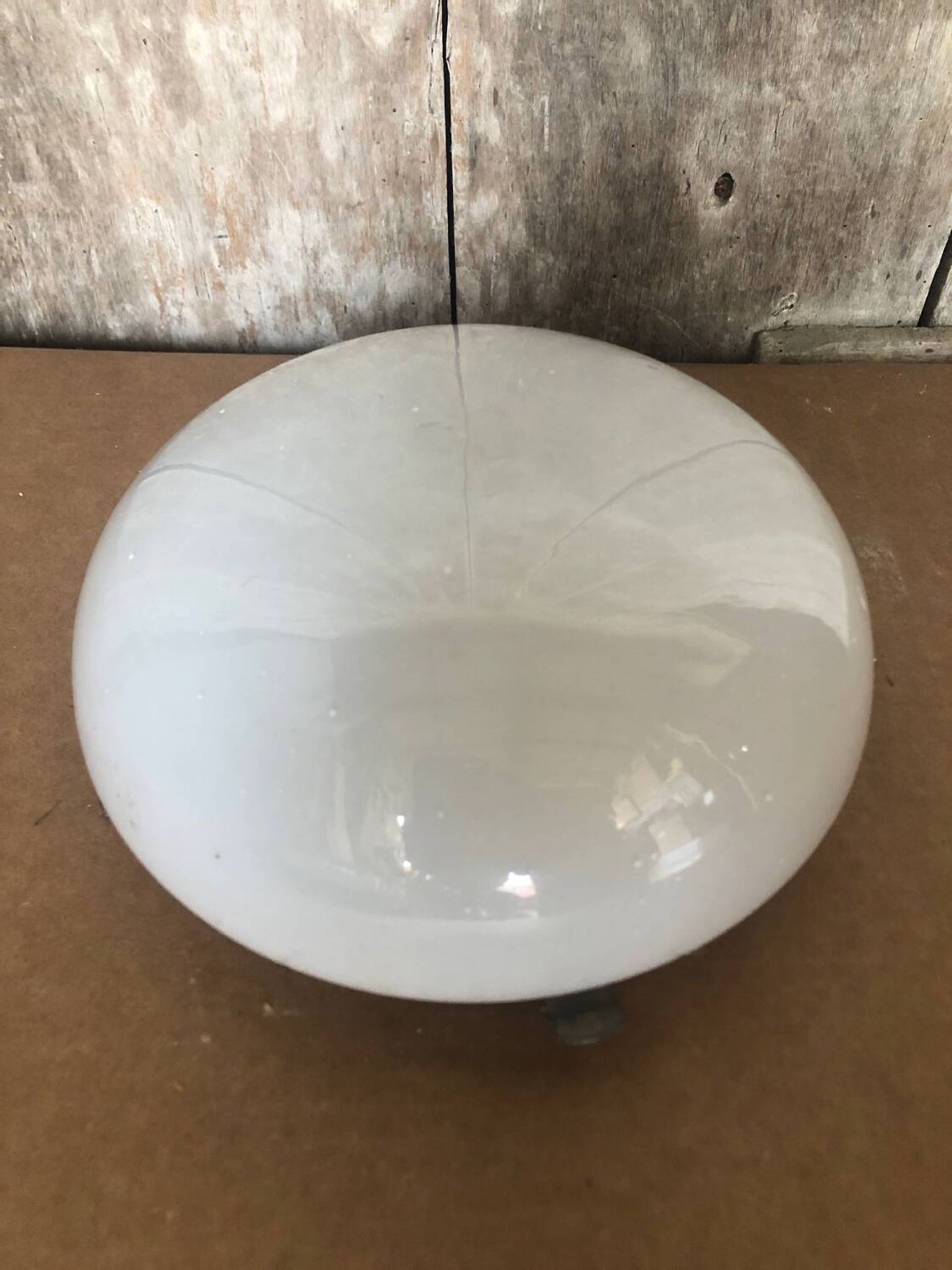 Ancien Plafonnier Applique Opaline Verre Opalin Rond Vintage #A712