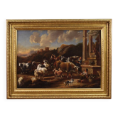 Great 18th century painting, pastoral scene with classical ruins
