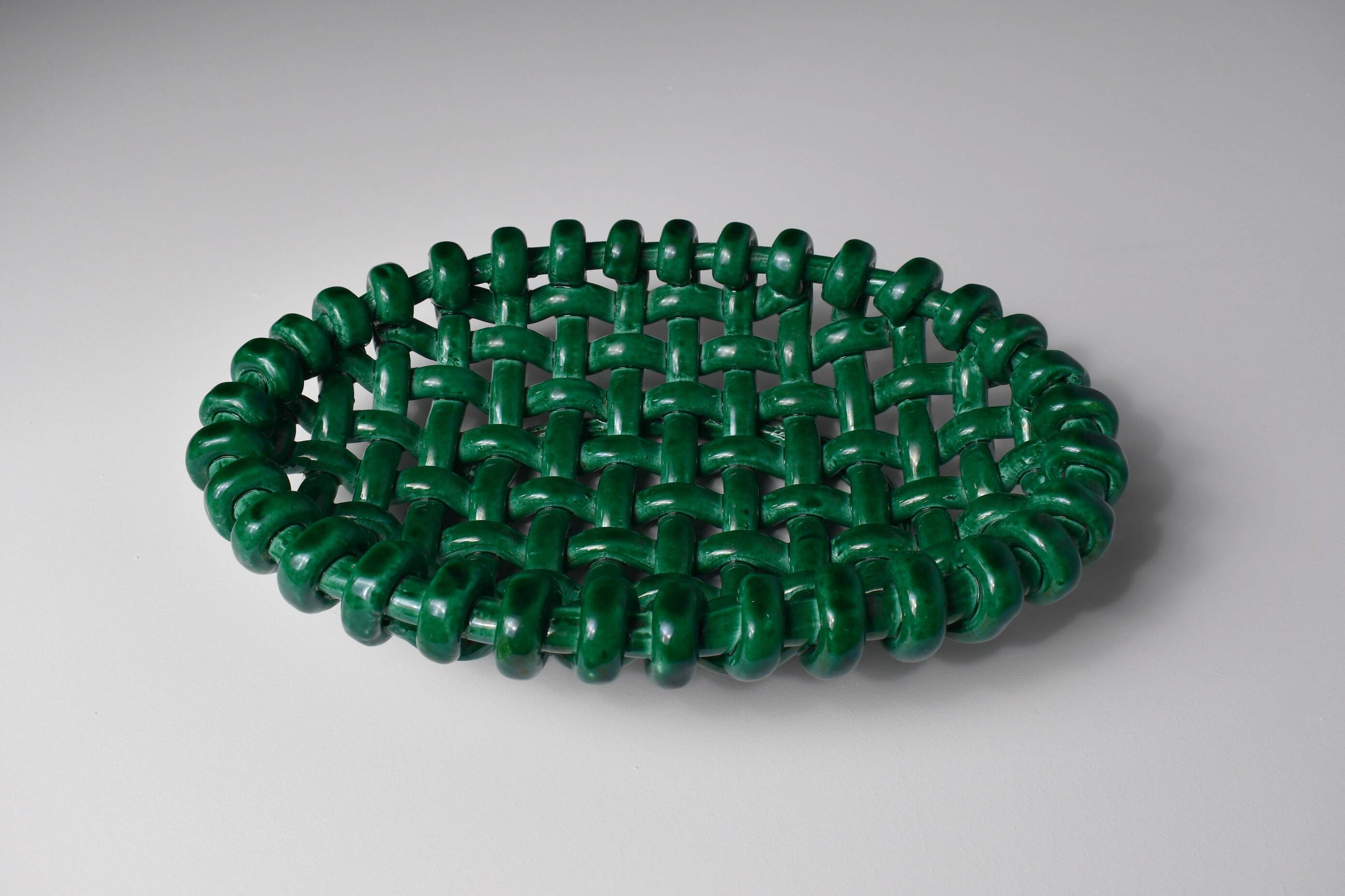 Woven ceramic basket signed Jérome Massier for Vallauris