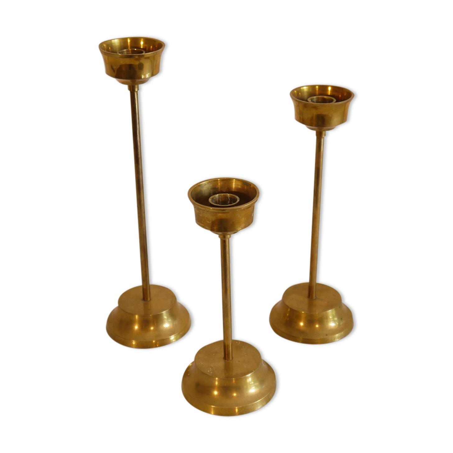 Set of 3 Scandinavian brass candle holders 1970