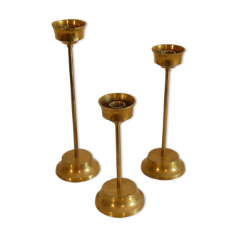 Set of 3 Scandinavian brass candle holders 1970