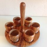 Set of six oak wood coquetiers 60/70s