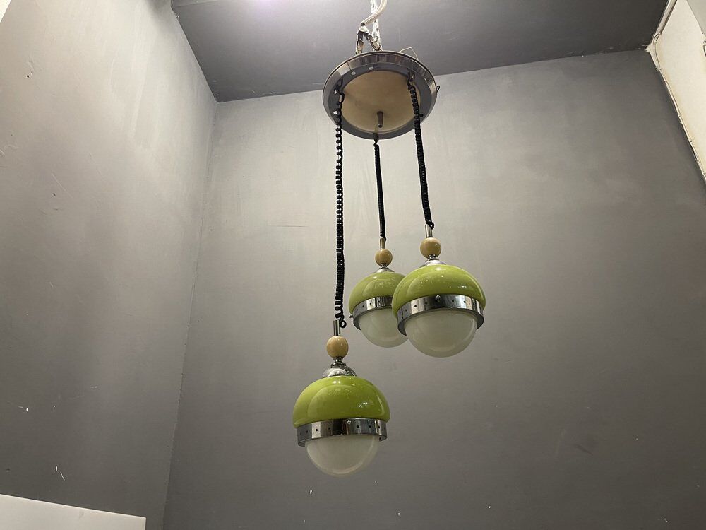 Mid-century lime green opaline glass light pendant