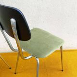 Pair of chrome metal, black leatherette and green velvet chairs, 1970s