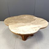 Travertine and wood coffee table, 1960s