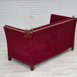 Canapé danois à accoudoirs rabattables « espagnol » des années 1970, en velours d'ameublement rouge.