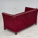 1970s, Danish 2-seater "Spanish" drop arm sofa, red furniture velour.