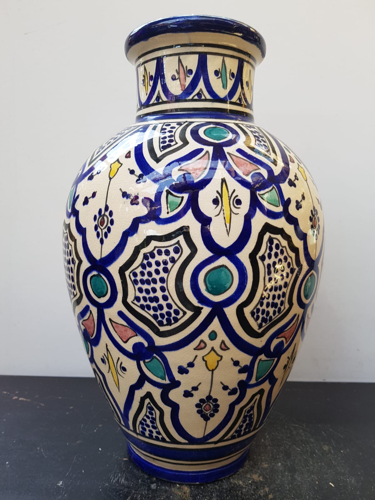 Old terracotta vase enameled painting vintage oriental style
