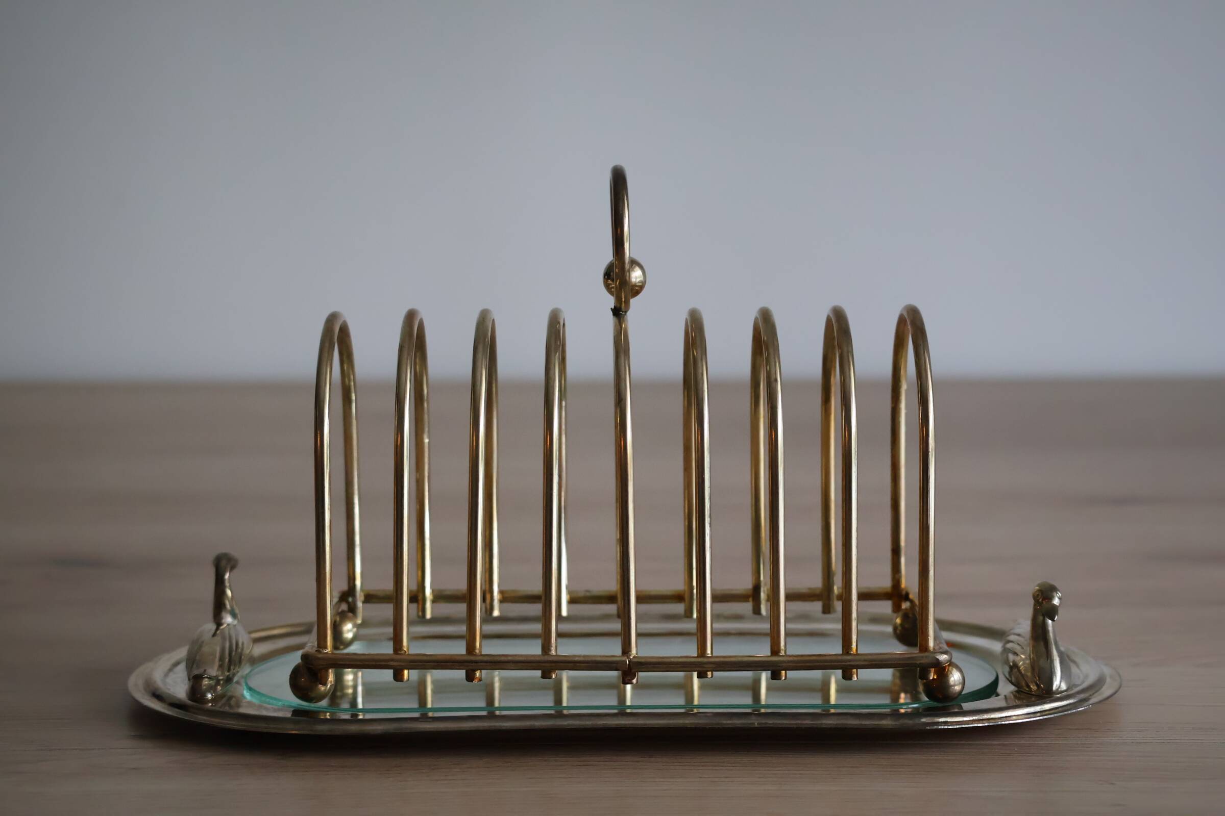 Foie gras presentation service dish in metal and glass and its toast holder