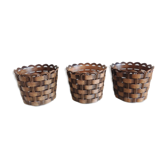 Suite of three cache pots imitation wicker braided by Emsa / vintage 60s-70s