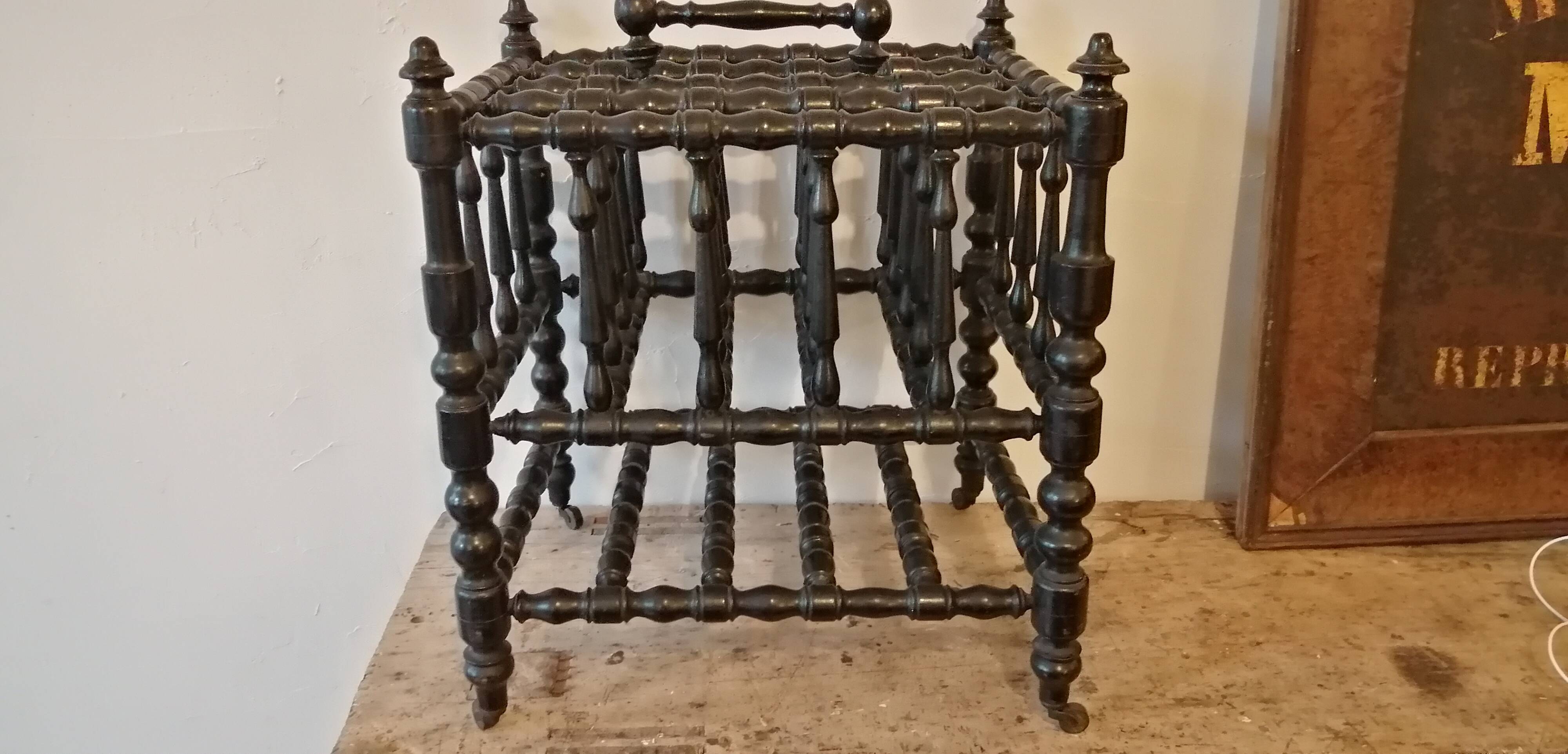 Magazine holder in blackened wood, Napoleon III partition shelf, late 19th century