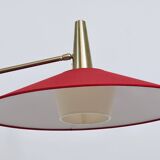 Articulated floor lamp with counterweight mid-century by Rupert Nikoll, nickel, brass.