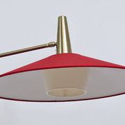 Articulated floor lamp with counterweight mid-century by Rupert Nikoll, nickel, brass.