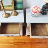 Pair of patinated bedside tables and end tables