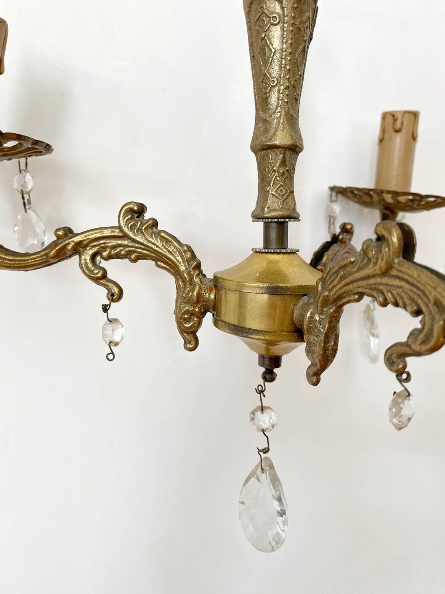 Lustre ancien 3 bras laiton et pampilles