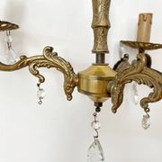 Lustre ancien 3 bras laiton et pampilles