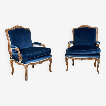 Paire De Fauteuils à La Reine Louis XV, Bois Sculpté « chêné » XVIIIème Siècle