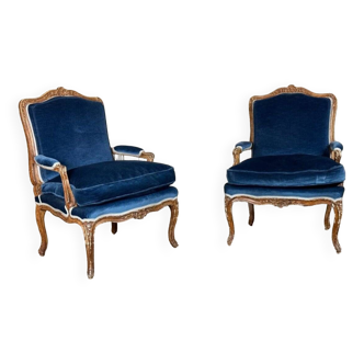 Paire De Fauteuils à La Reine Louis XV, Bois Sculpté « chêné » XVIIIème Siècle