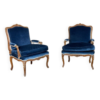 Pair Of Armchairs For Queen Louis XV, Carved “oak” Wood 18th Century