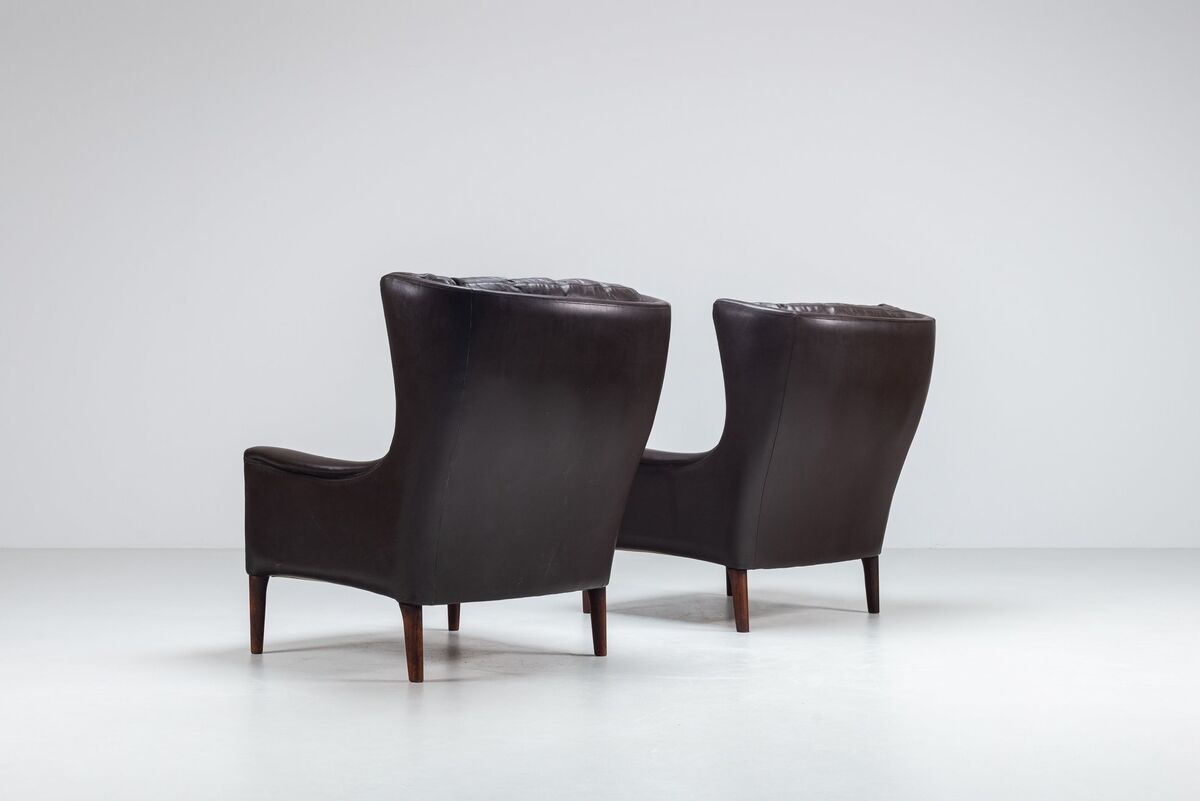 Pair of Durlet lounge chairs brown leather Belgium 1960