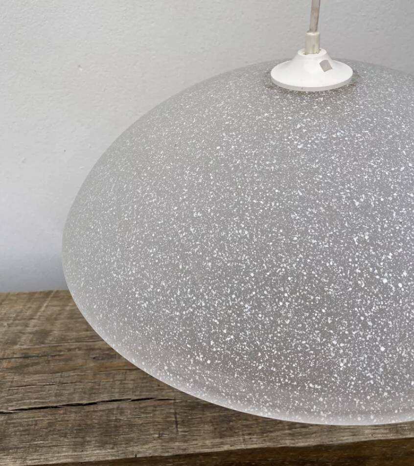 1980s speckled glass pendant light, grey and white