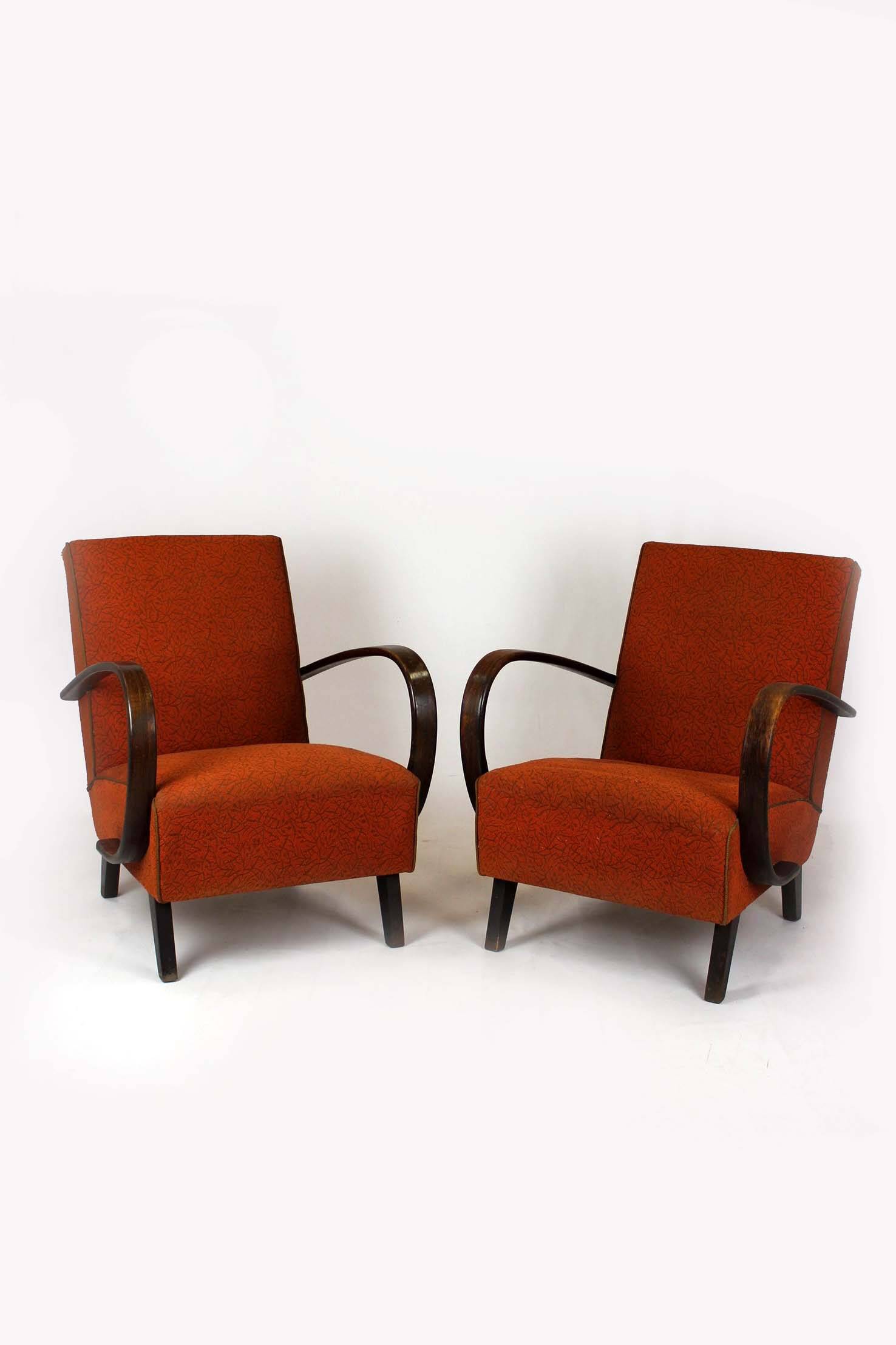 Czech Bentwood Lounge Chairs by J. Halabala for Up Závody, 1950s, Set of 2