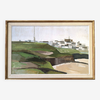 1961 Peinture à l’huile de paysage expressionniste vintage moderne du milieu du siècle « Bretagne », encadrée