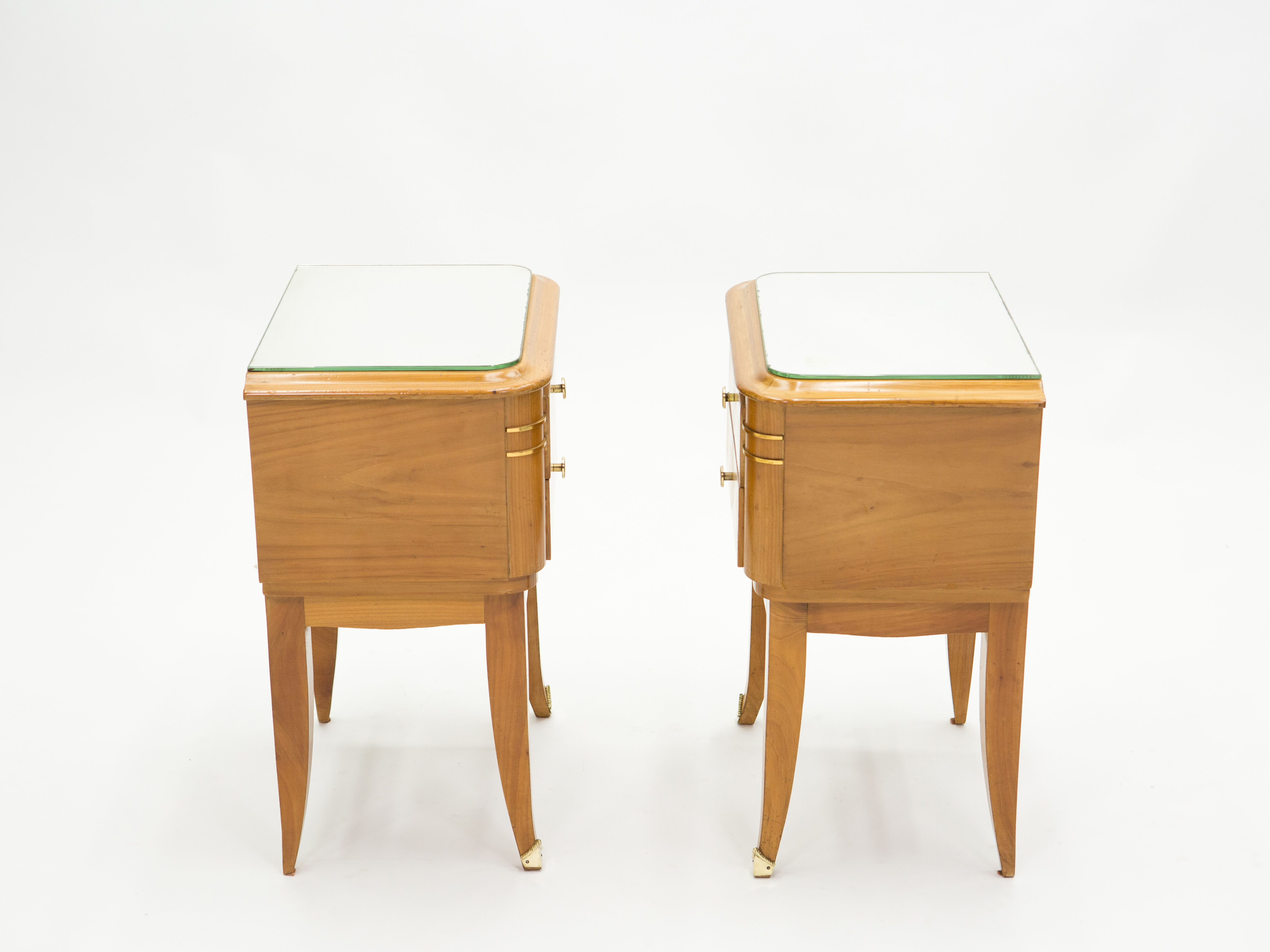 Pair of bedsides in sycamore brass mirror by Jean Pascaud 1940