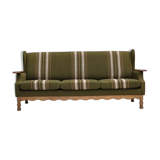 1970s, Danish 3-seater sofa, furniture wool, solid oak wood.