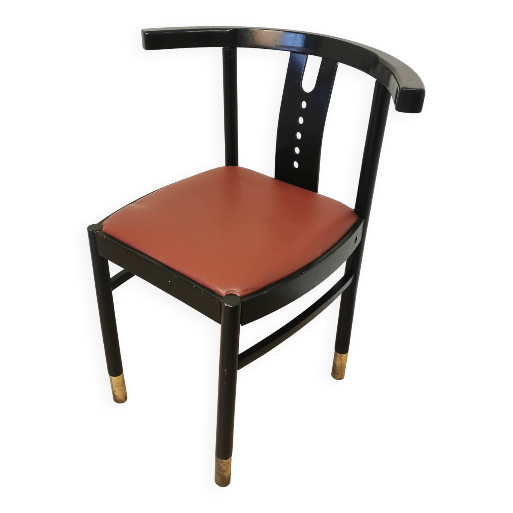 Vintage THONET Bentwood Dining Chair: Postmodern Brown Leather Seat