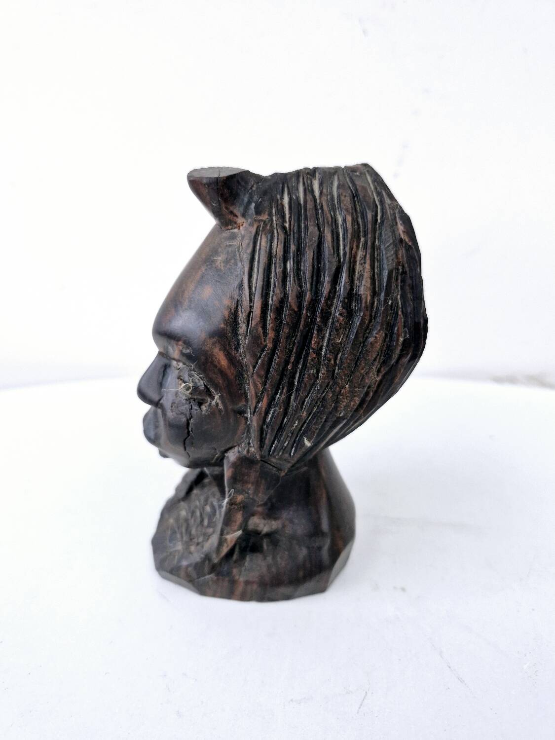 African woman bust in ebony wood hand carved ethnic art