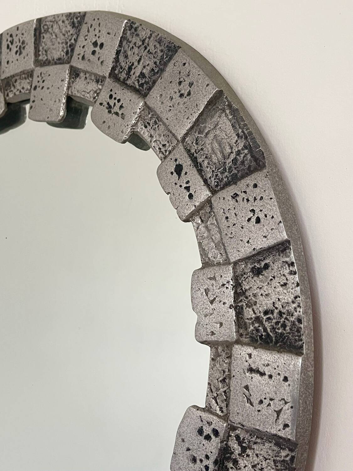 Brutalist round mirror, 1970