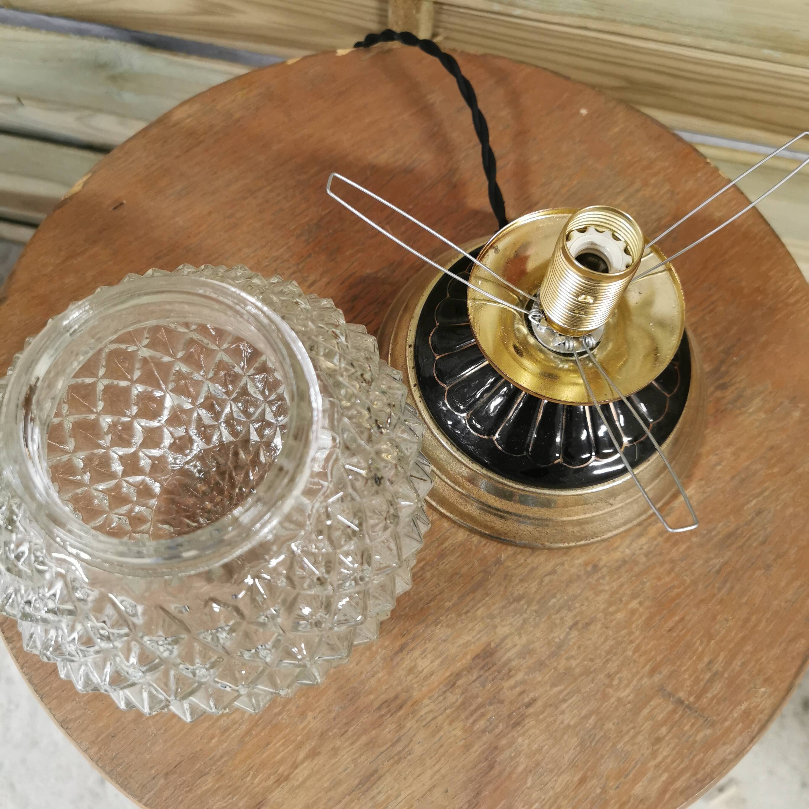Table lamp, old vintage globe in chiseled glass