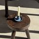 Vintage hand-held candlestick in blue glazed stoneware with floral decoration by Poterie Millian.