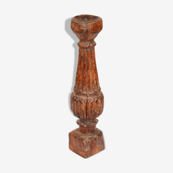 Bougeoir haut bois vieux teck patine d'origine ancien pied de charpoy lit indien