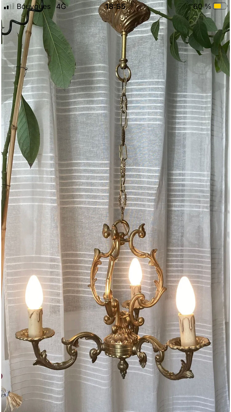 Louis XV cage chandelier gilded bronze with 3 lights twentieth era