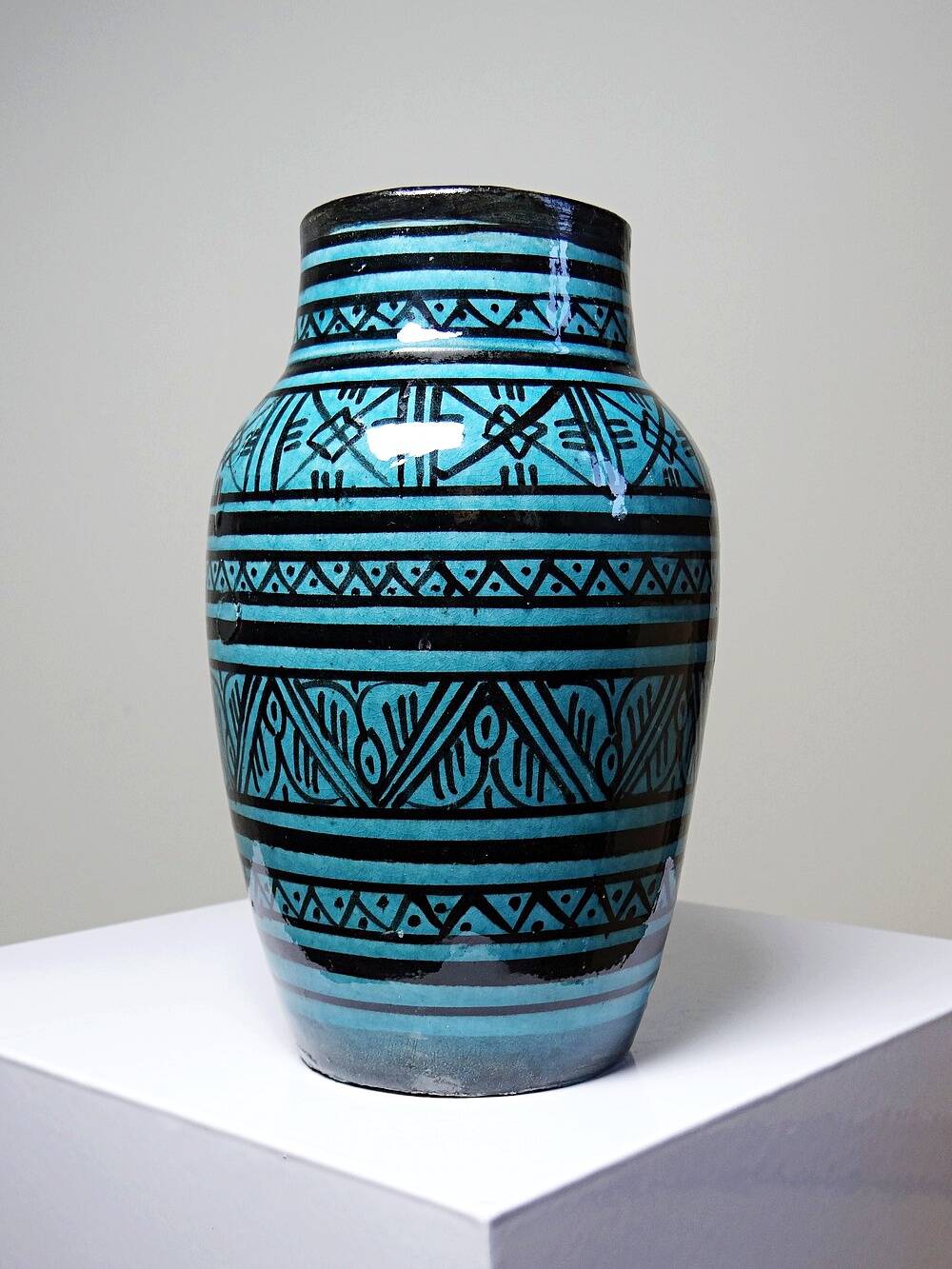 Small Safi vase, Moroccan vintage turquoise handcrafted pottery