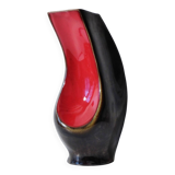 Vintage red and black pearlescent ceramic vase from the 1950s-1960s.