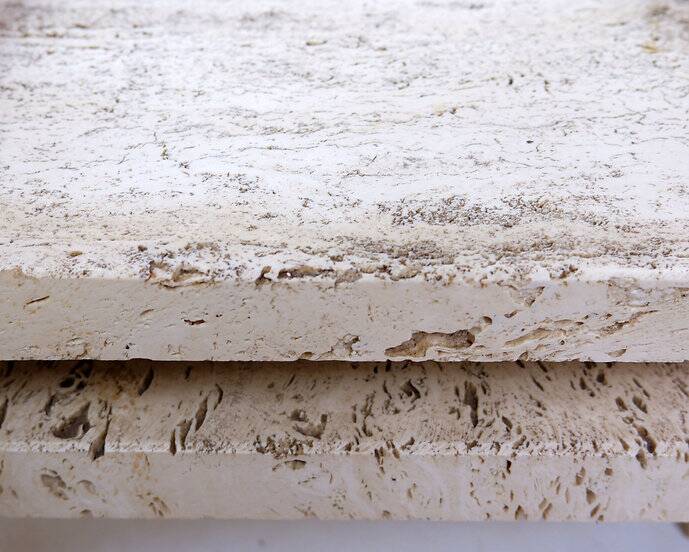 Glass and Travertine Coffee Table, Willy Ballez, 1970s