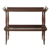 Classic serving trolley from the 1960s, solid Macoré frame with two Macoré veneer shelves and brass castors